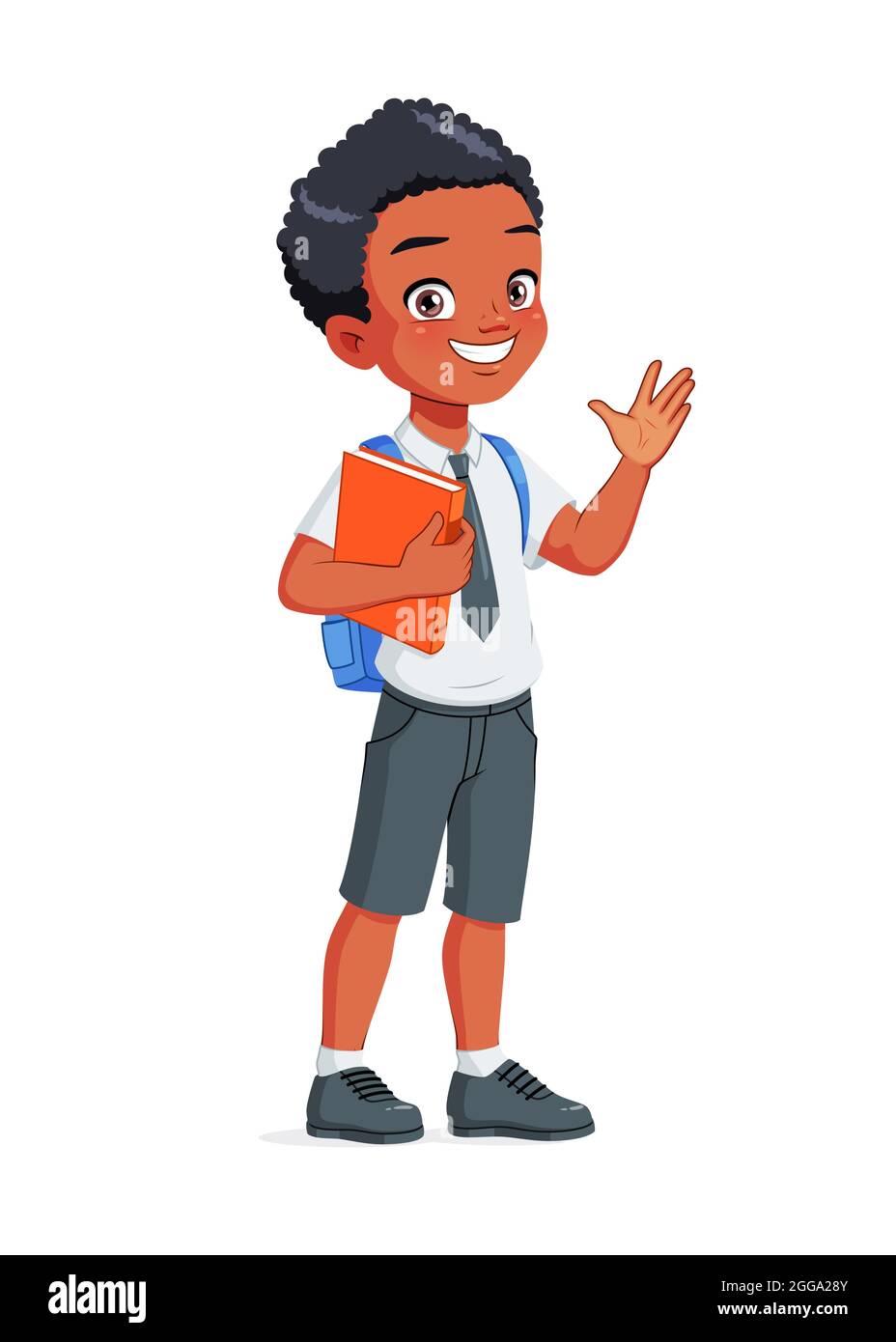 African American school boy greeting. Cartoon vector illustration Stock ...