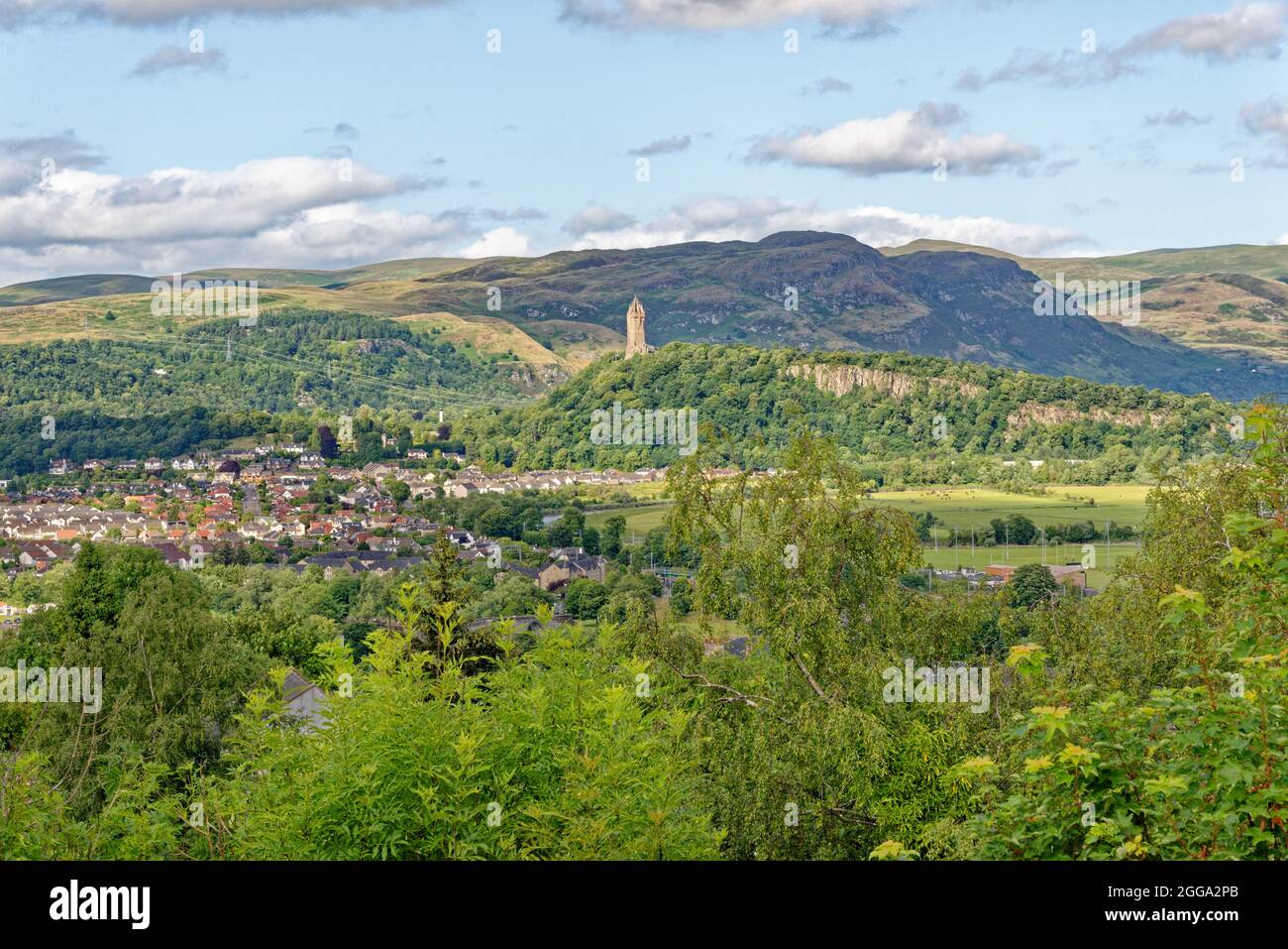 The Wallace Monument, a gothic style tower built in 1869 commemorates the deeds of Sir William Wallace, overlooking Forth Valley - Stirling, Scotland, Stock Photo