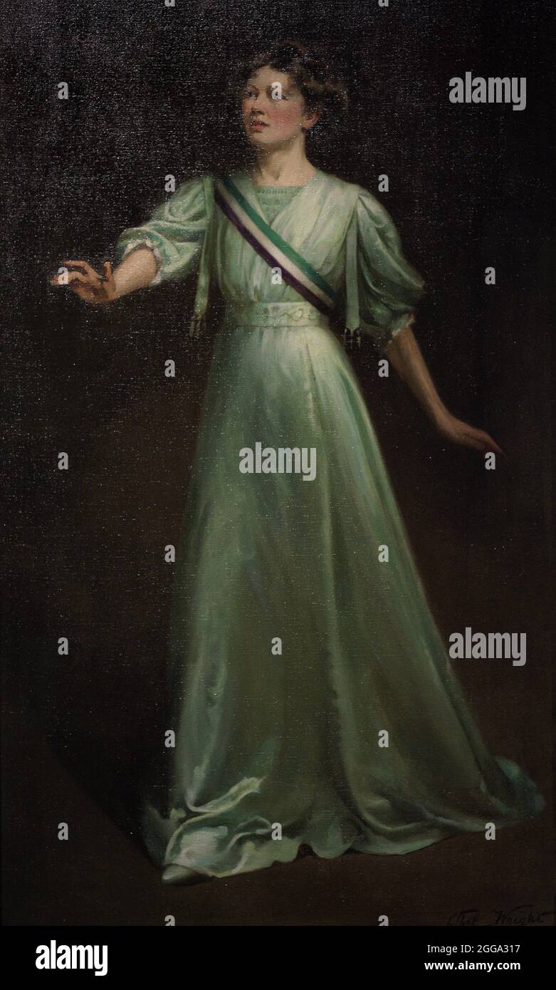 Christabel Pankhurst (1880-1958). English suffragette. Portrait by Ethel Wright (1866-1939). Oil on canvas (162,5 x 96,7 cm), exhibited in 1909. National Portrait Gallery. London, England, United Kingdom. Stock Photo