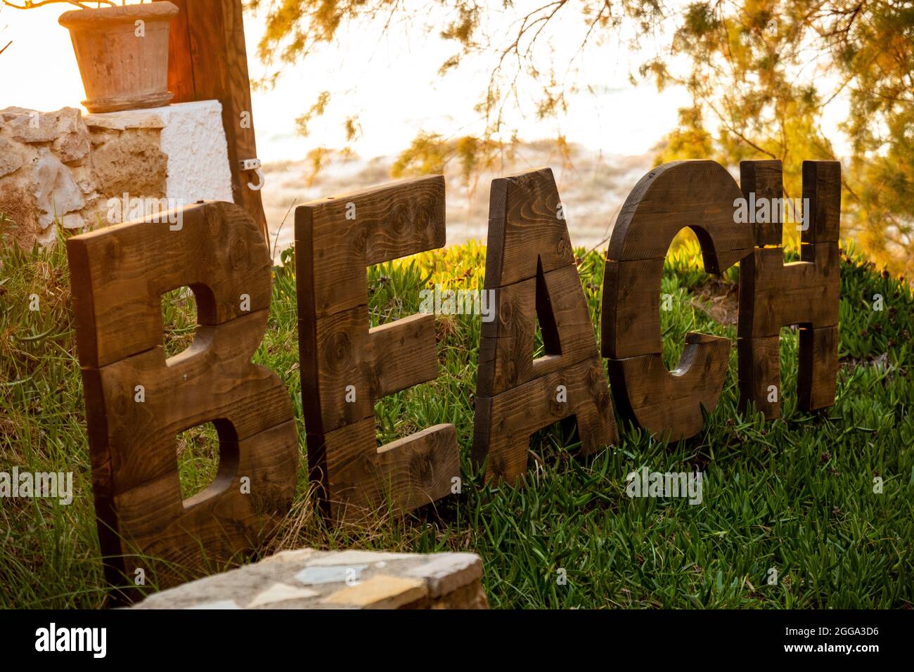 Wooden Letters that form the Word Beach Stock Photo