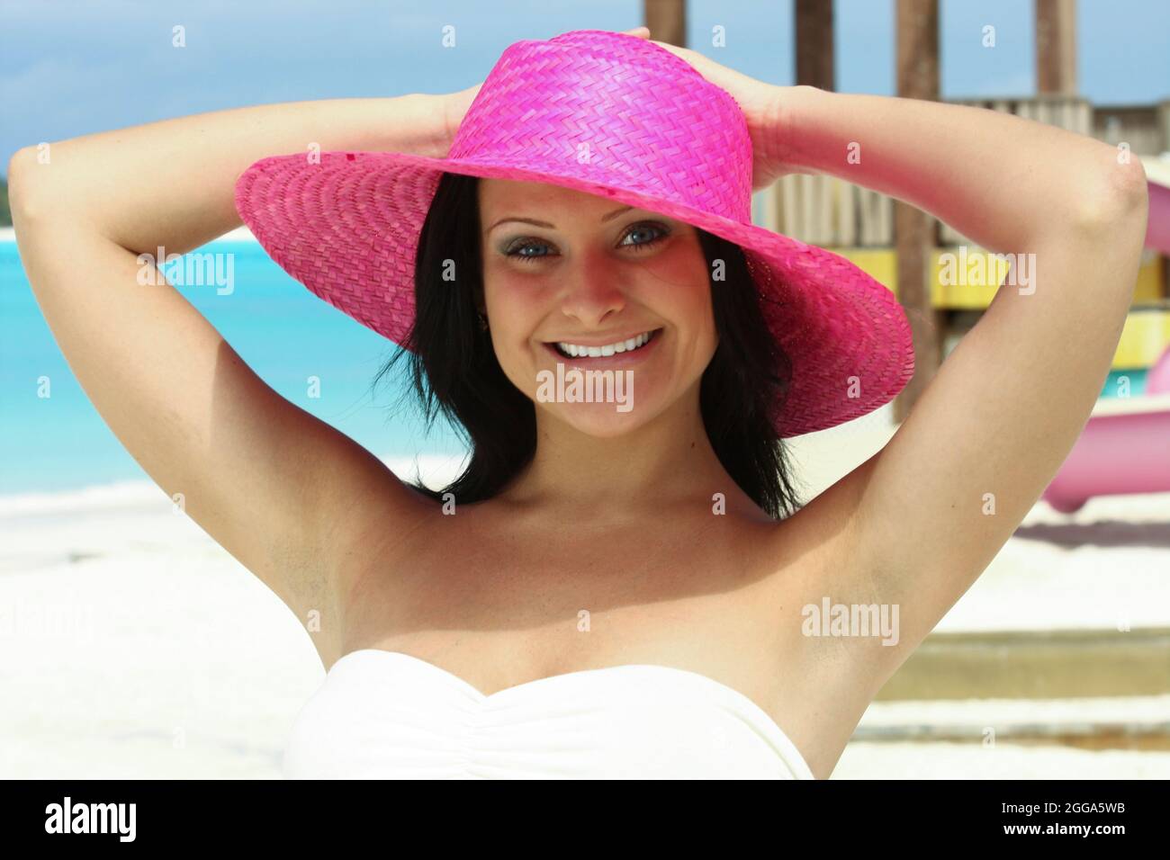 European Woman on vacation in the South Pacific Stock Photo