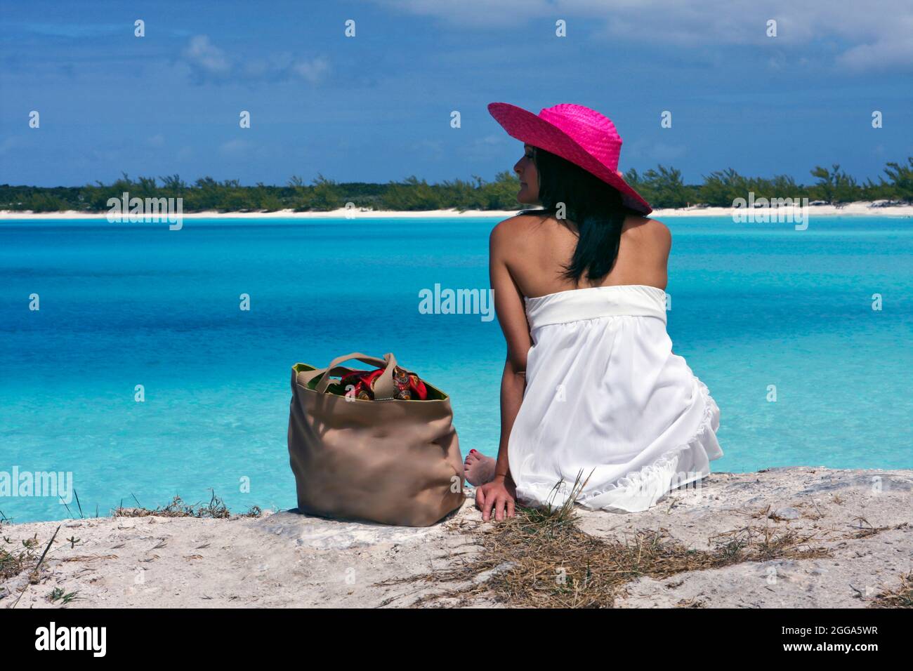 European Woman on vacation in the South Pacific Stock Photo