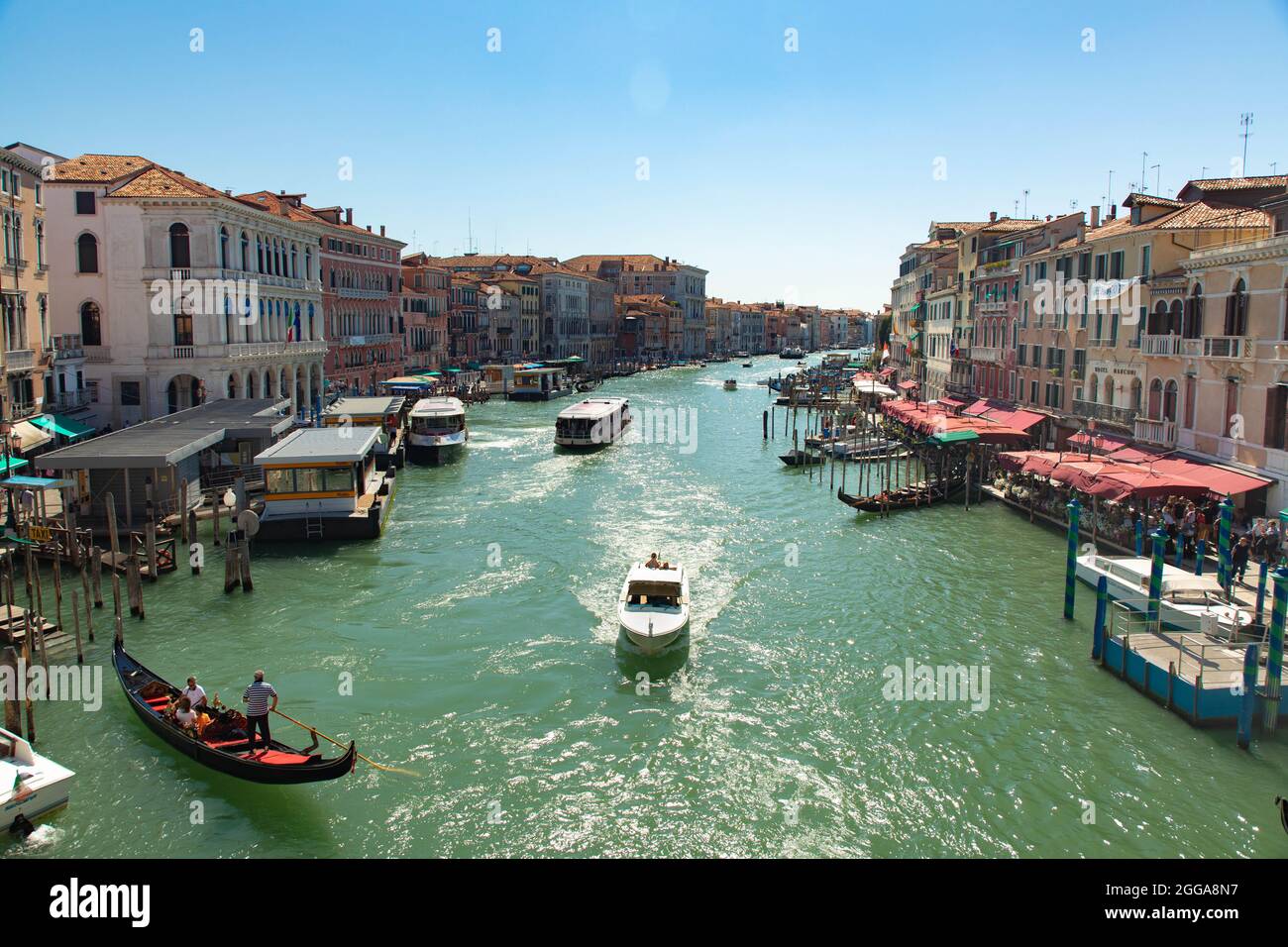 Grand Canal with tourists gondolas and boats from above -Venice, Italy Stock Photo