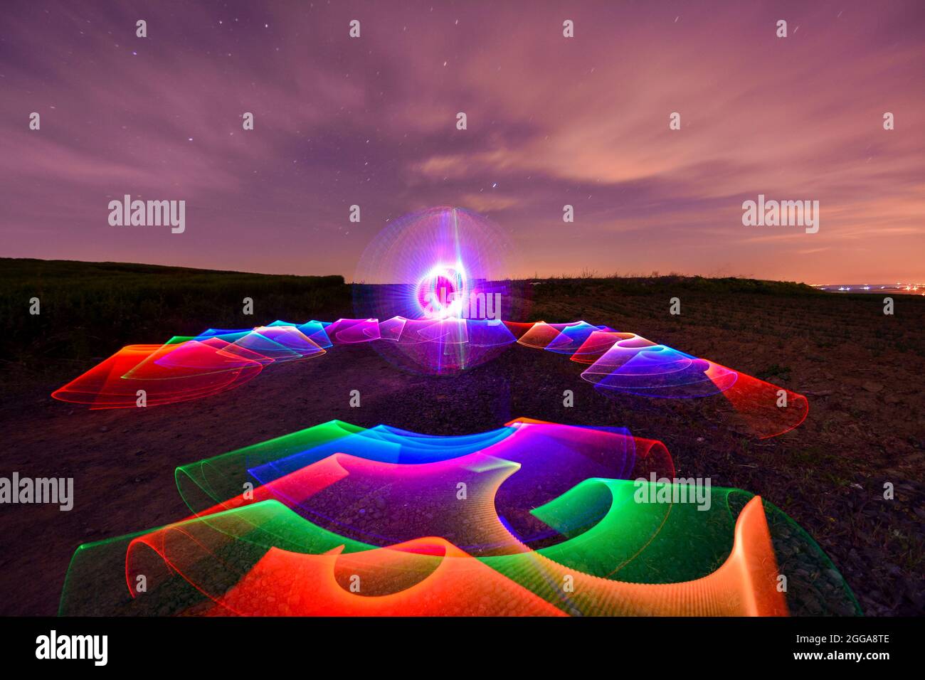 Light art performance photography in Turkey. Light painting Stock Photo