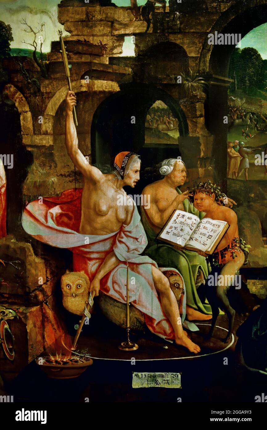 Saul with the Witch of Endor, Jacob Cornelisz. van Oostsanen, 1526   Dutch, The Netherlands .( Saul, king of the Israelites, the soothsaying witch of Endor ) Stock Photo
