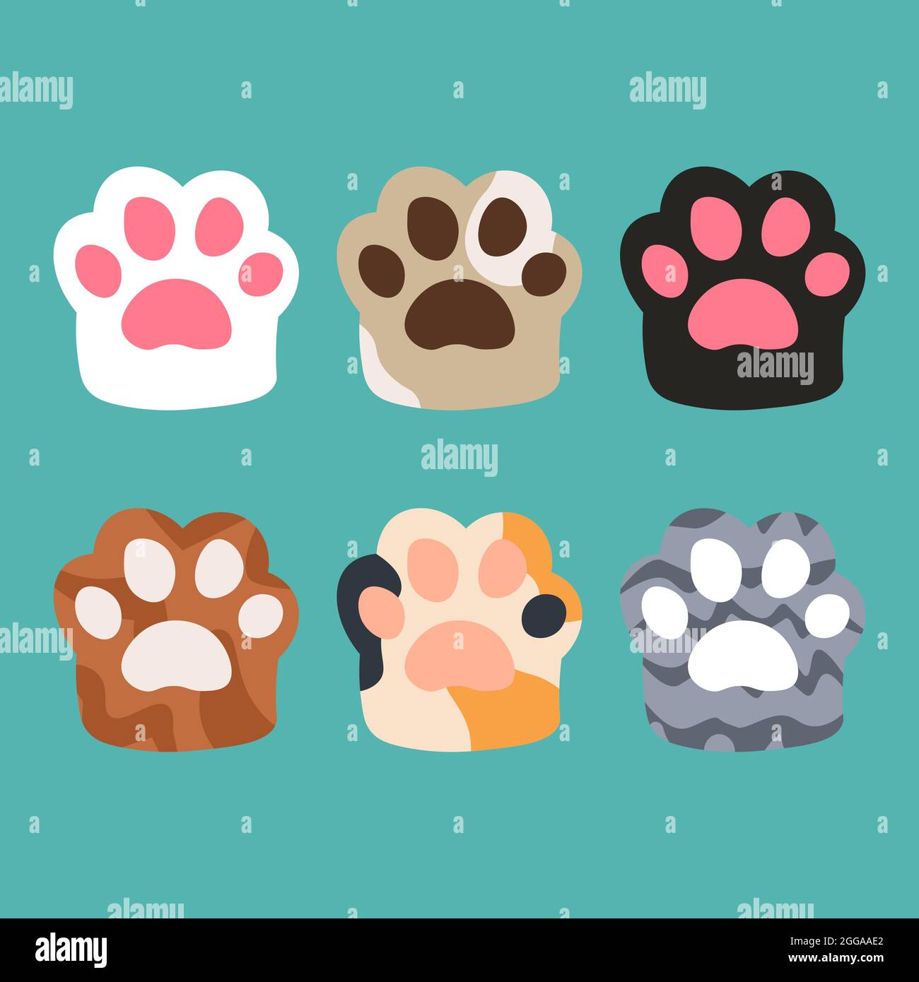 Collection different cartoon colored cat Cute cartoon animal foot. Cat paws vector illustration. Set paw or dog paw icons Stock Vector & Art - Alamy