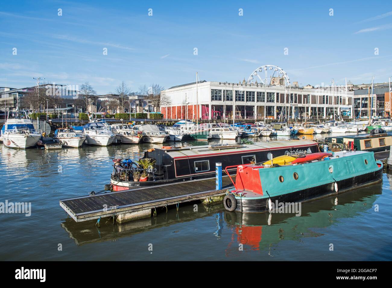 Boats moored in and along Bristol Floating Harbour in the West Country UK Stock Photo