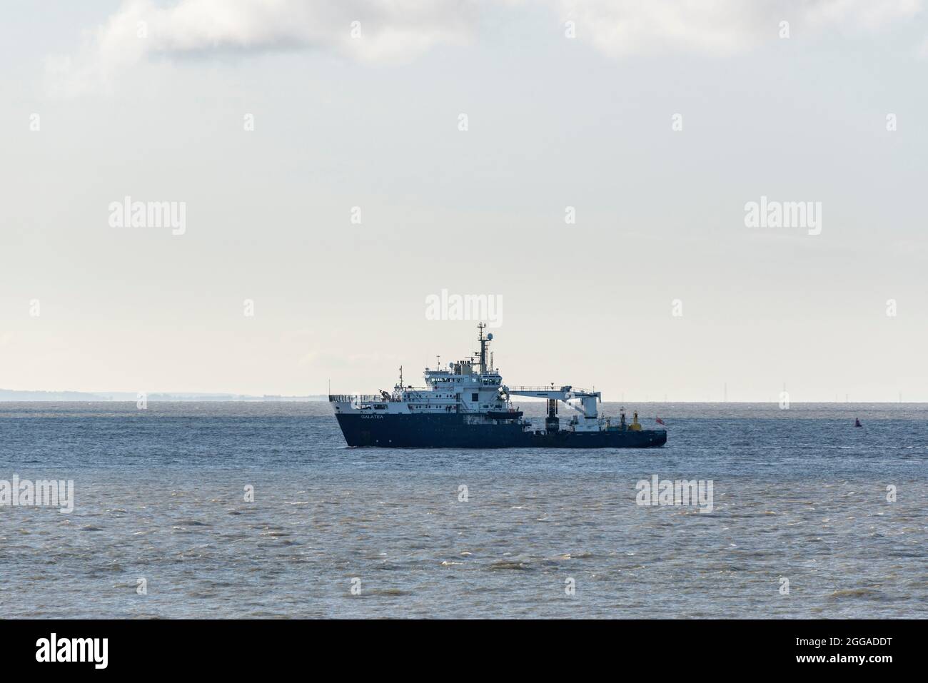 Trinity House vessel, the Galatea, in the Bristol Channel off the coast of Barry near Cardiff. Stock Photo