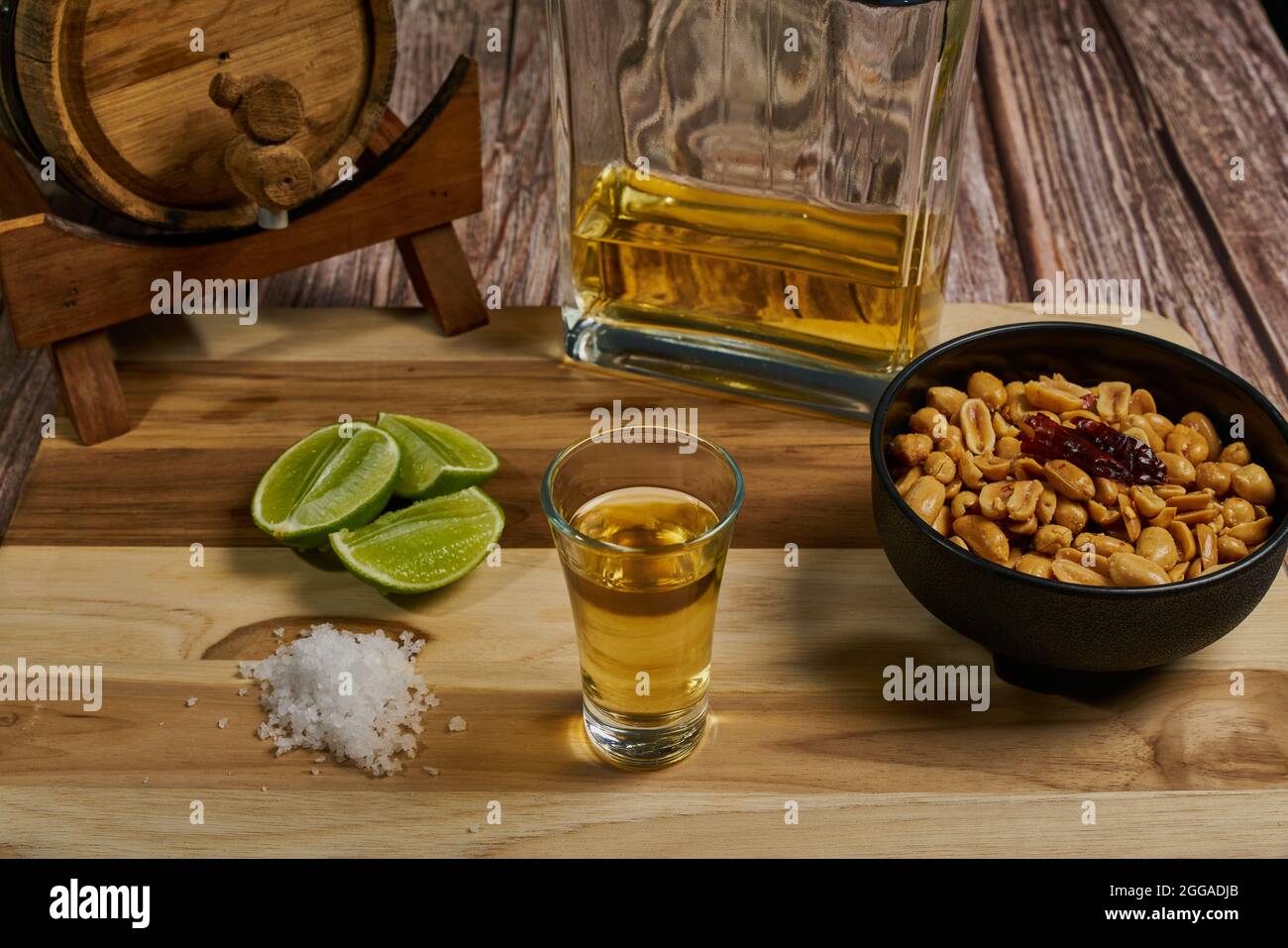 How to take a shot of tequila in Mexico with its lemon and salt Stock