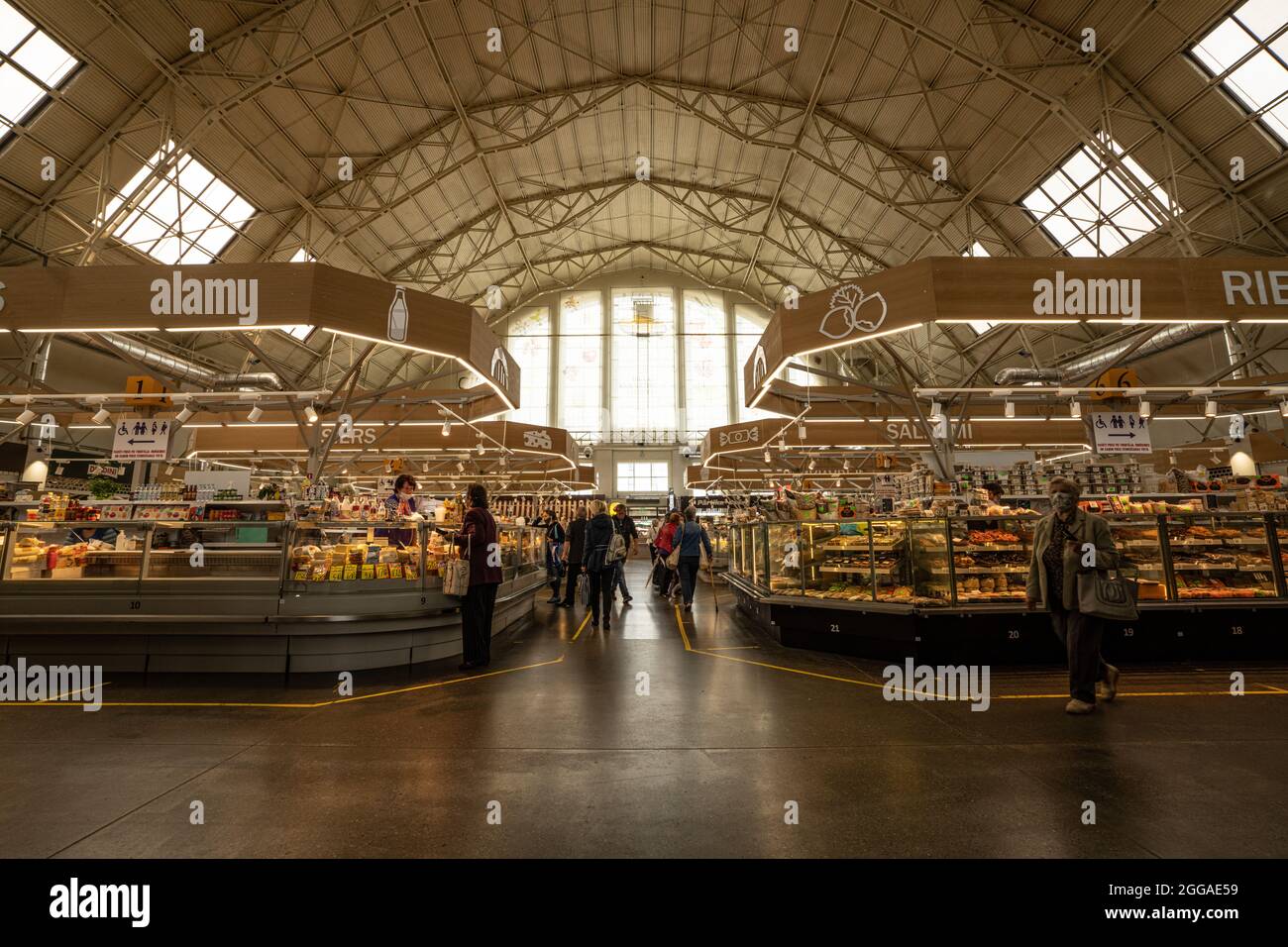 Riga, Latvia. August 2021.  Interior view of the sales counters in the central market in the city center Stock Photo