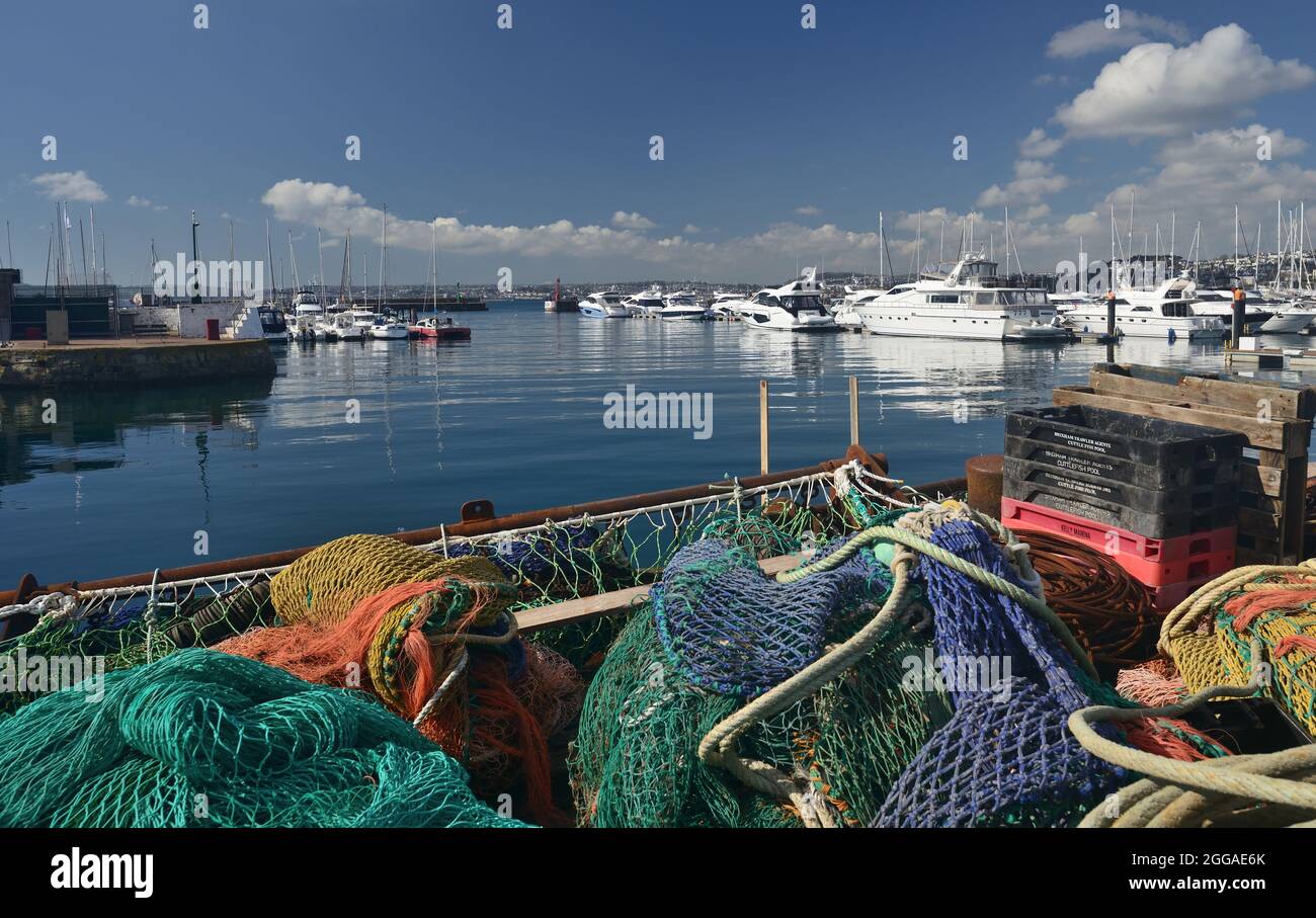 Fishing equipment on the quayside in Torquay harbour Stock Photo Alamy
