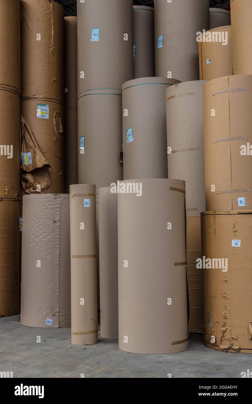 Paper is converted into corrugated cardboard made of multiple