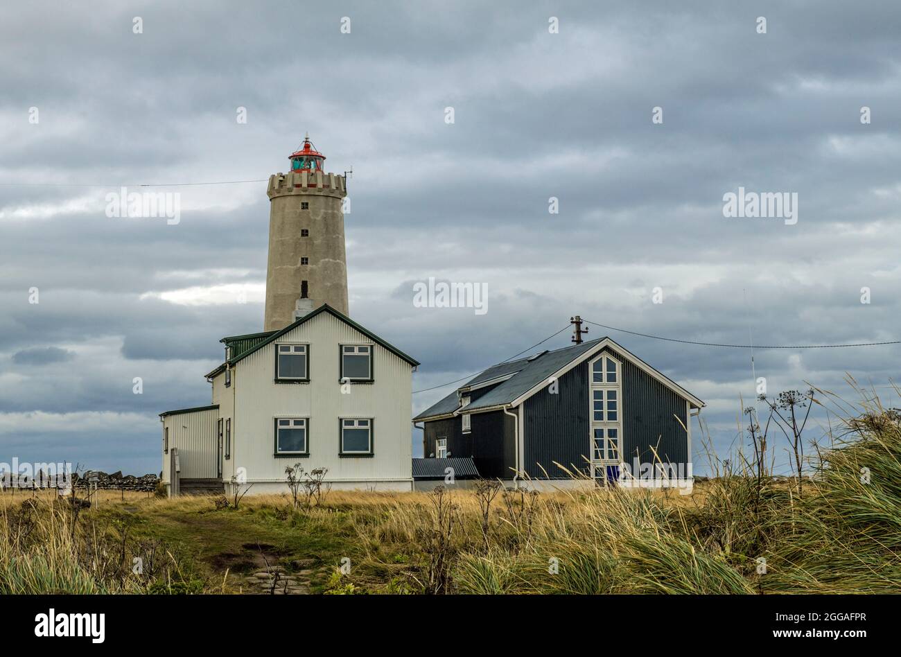 A lighthouse close to Reykjavic on the coast, Iceland Stock Photo