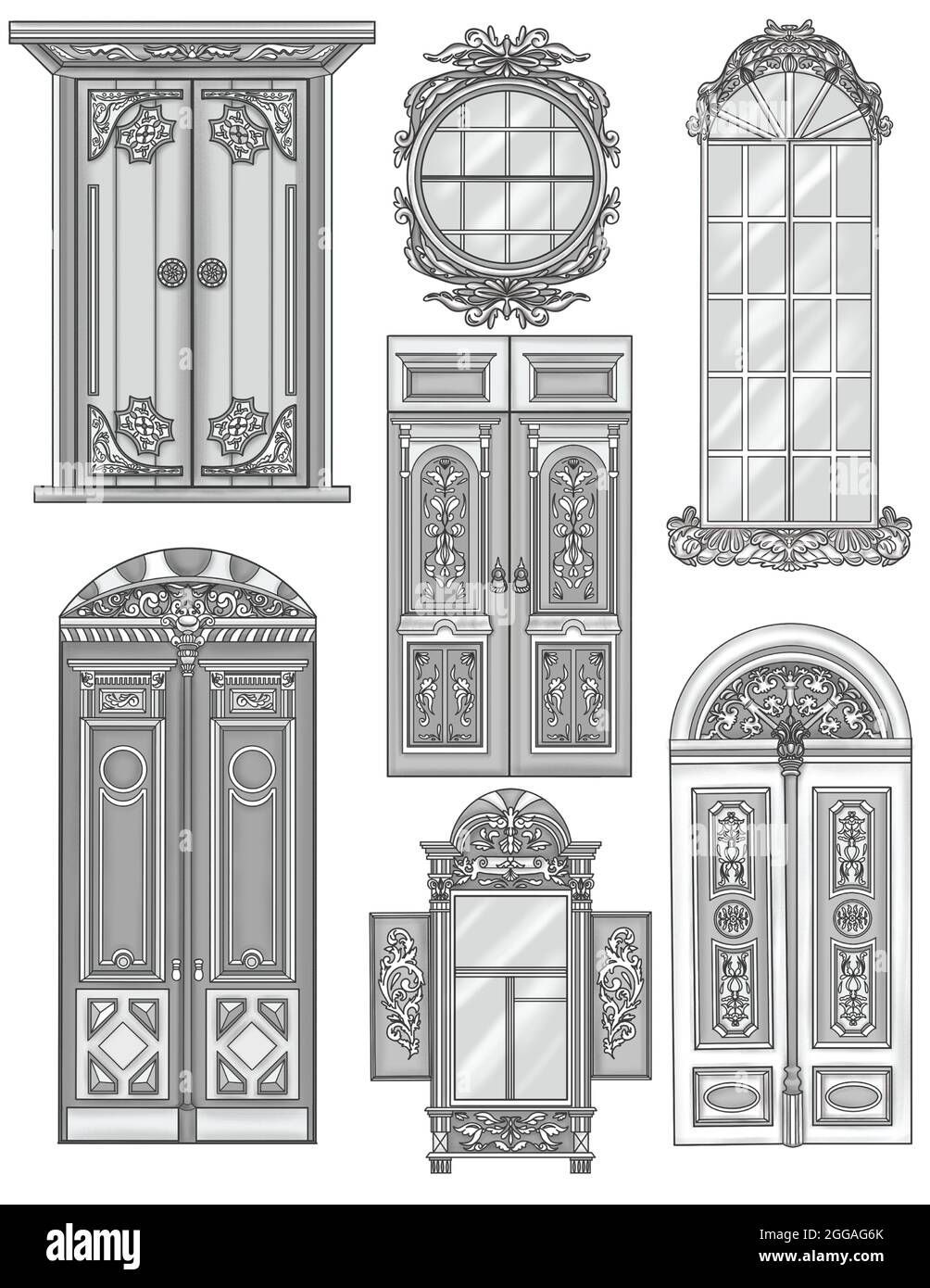 Different Doors And Windows Classical Designs Colorless Line ...