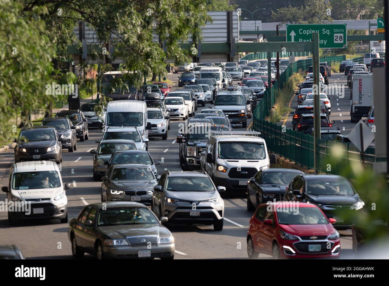Rush hour traffic, Storrow Drive, Boston, Massachusetts USA Stock Photo