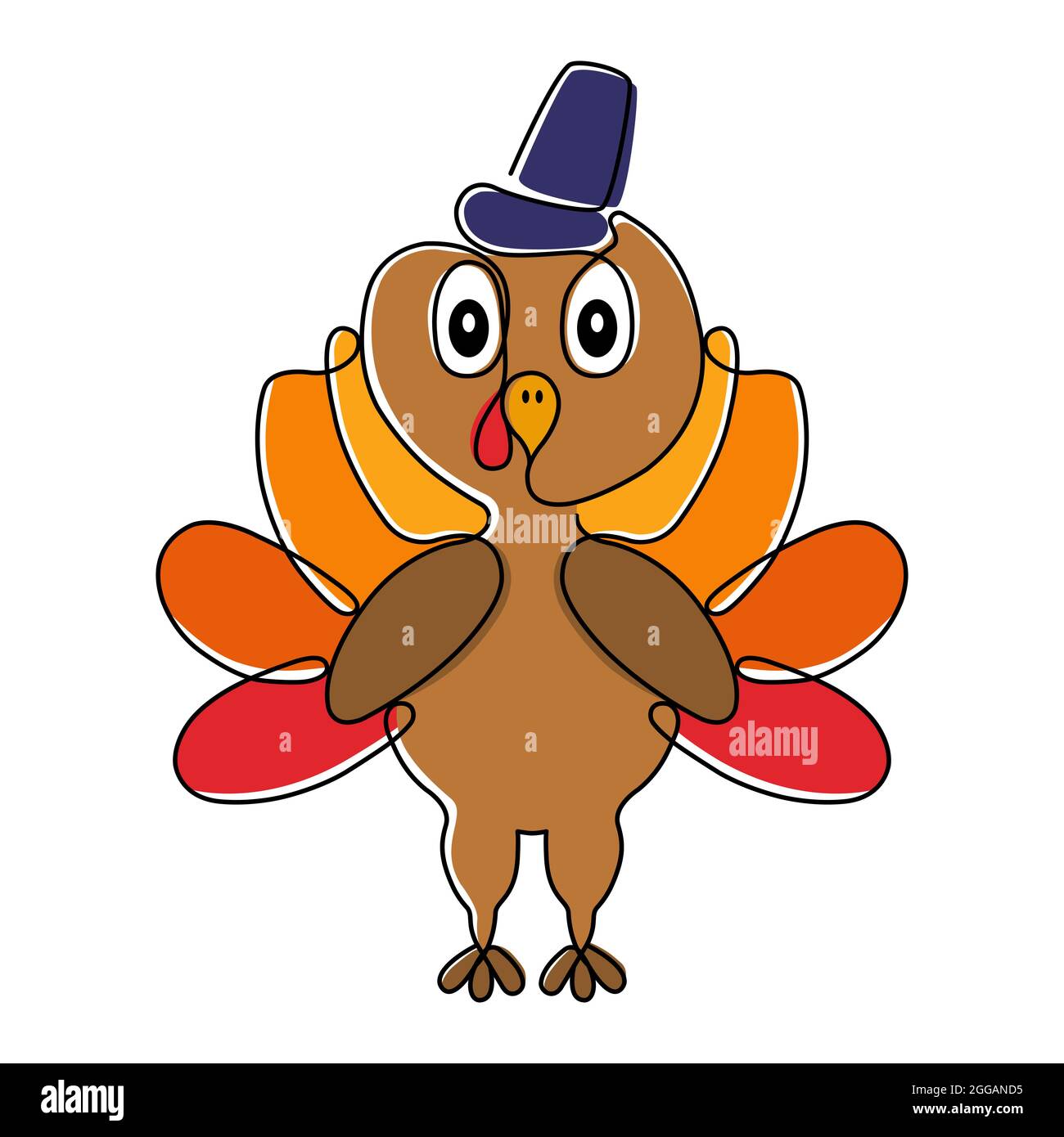Editable vector illustration of Turkey bird. Symbol of Thanksgiving day. Outline cartoon style. Stock Vector