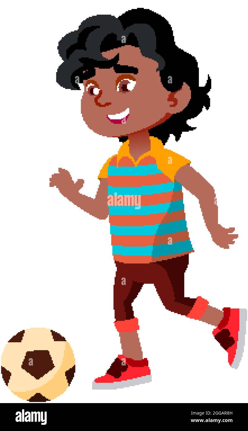 Boy Kid Kicking Soccer Ball On Stadium Vector Stock Vector Image Art Alamy