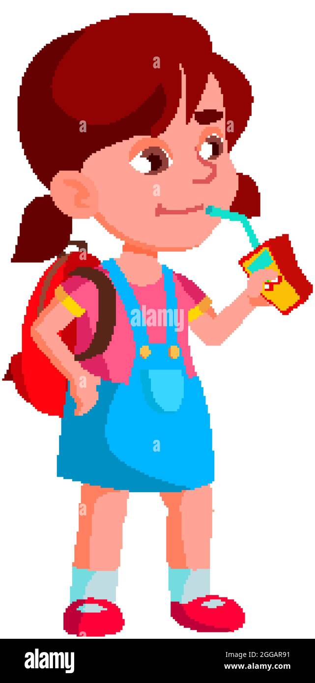 Girl Child Drink Cherry Juice From Package Vector Stock Vector Image & Art Alamy