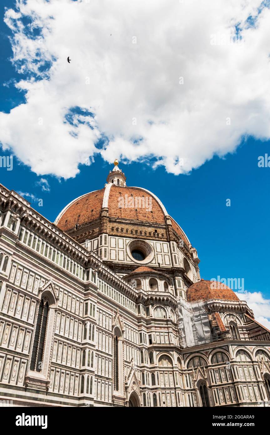 View of the dome of Santa Maria del Fiore church and old town in Florence Basilica di Santa Maria del Fiore in Florence, Italy Stock Photo