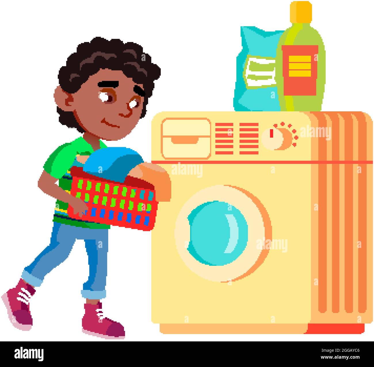 Boy Kid Doing Laundry In Washing Machine Vector Stock Vector Image & Art Alamy