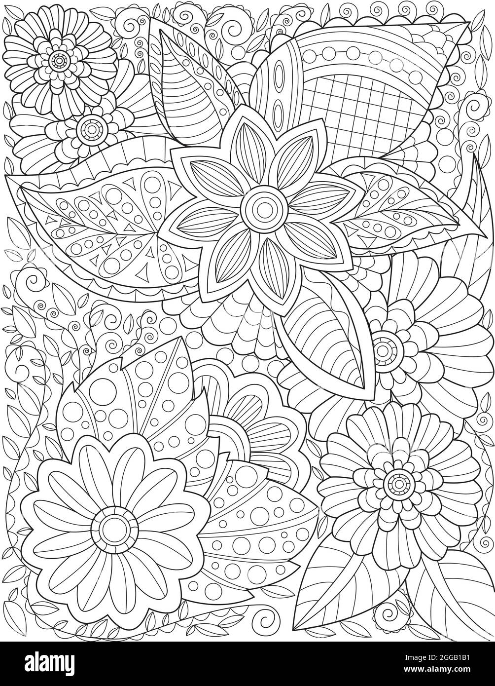 A Beautiful Large Flower Pattern Drawing Growing Slow Surrounded ...