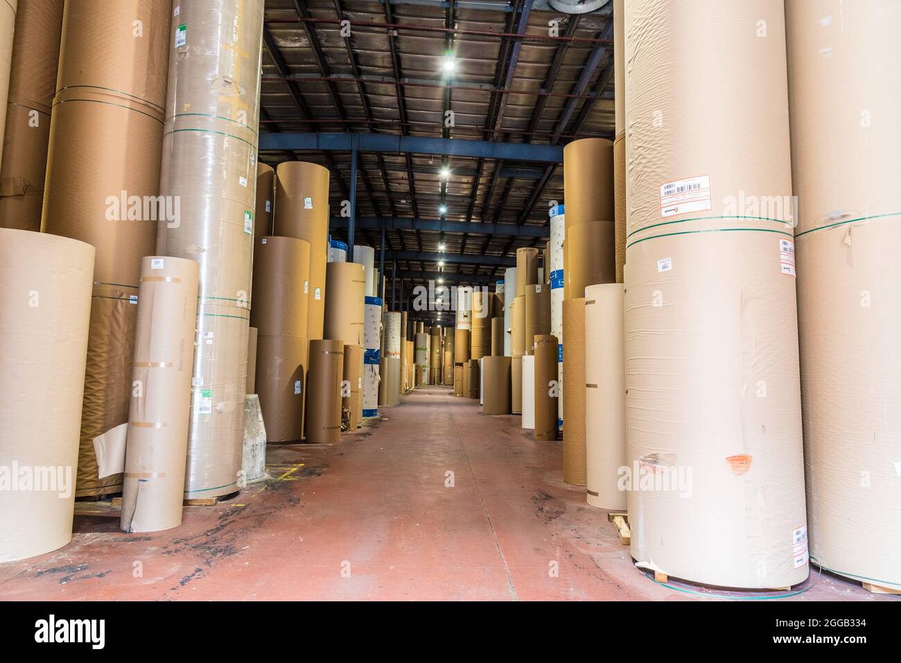 Brown Paper storage a corrugated cardboard manufacturing plant Stock