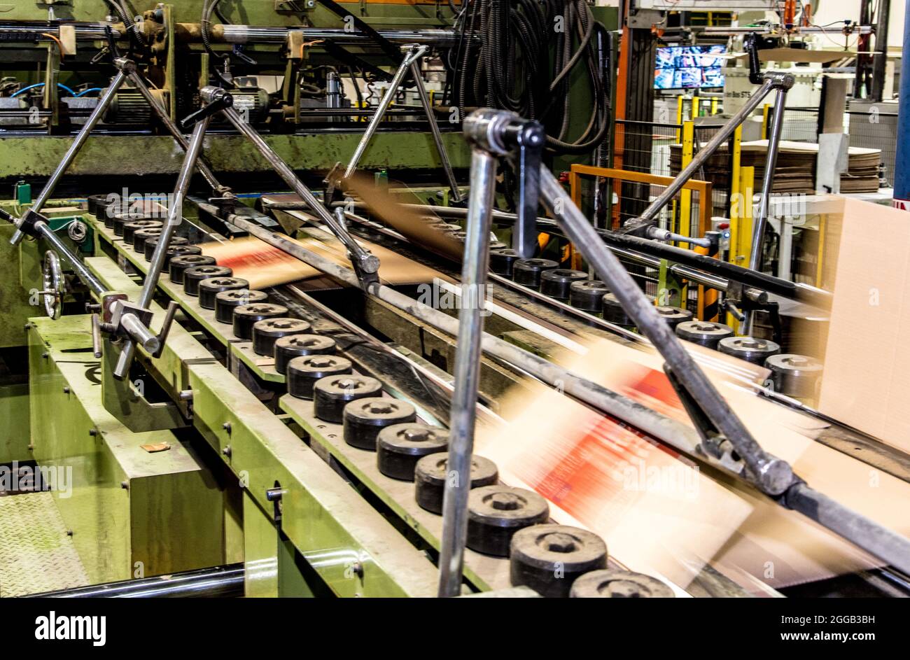 Conveyor belt automation at a corrugated cardboard manufacturing plant