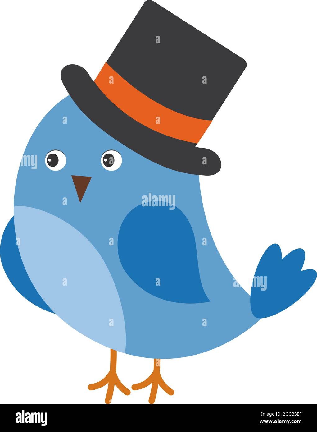 Cute Little Blue Bird Wearing Gentleman's Hat Holding Envelope with Heart Image . Vector Cute Bird Stock Vector