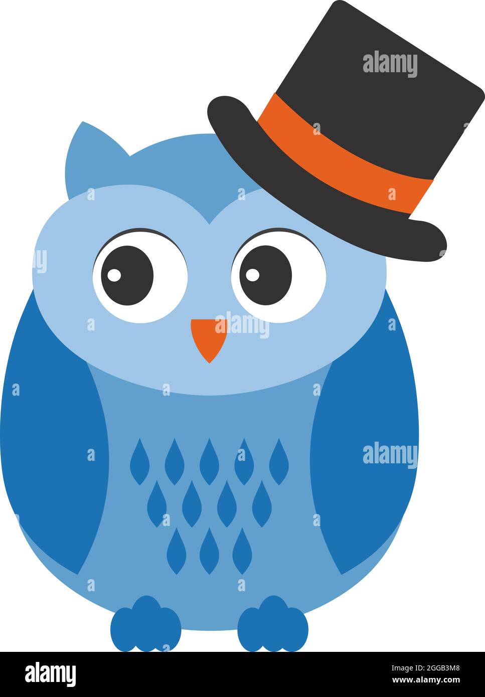 Cute Little Blue Owl Wearing Gentleman's Hat . Vector Cute Owl Stock Vector