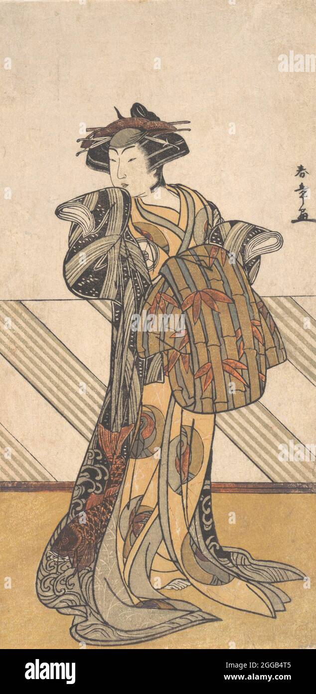 The Fourth Iwai Hanshiro as a Courtesan Dressed in a Pink Kimono, ca. 1778. Stock Photo