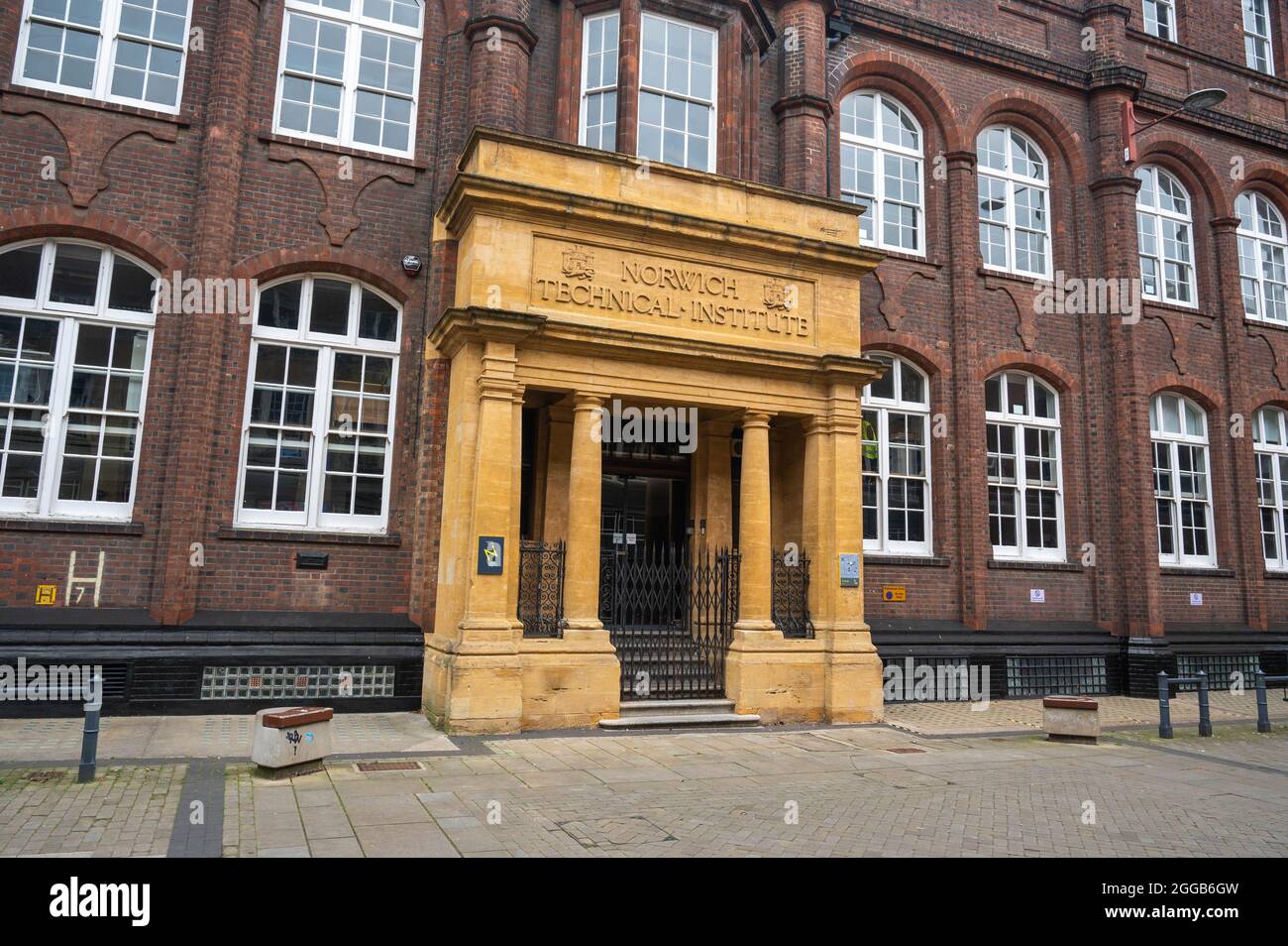 A view of the Norwich Techincal Insitute sculptured sign over the entrance of St.