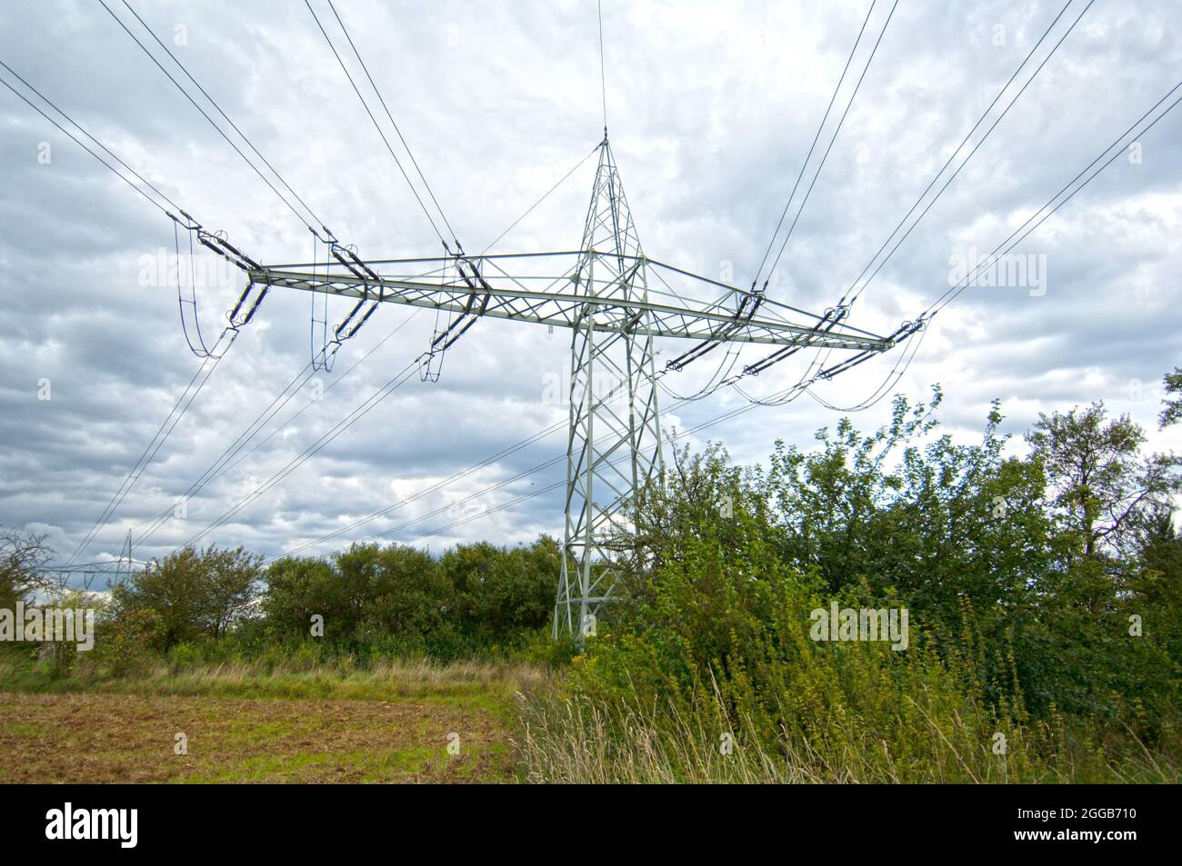 Power pole in the countryside Stock Photo
