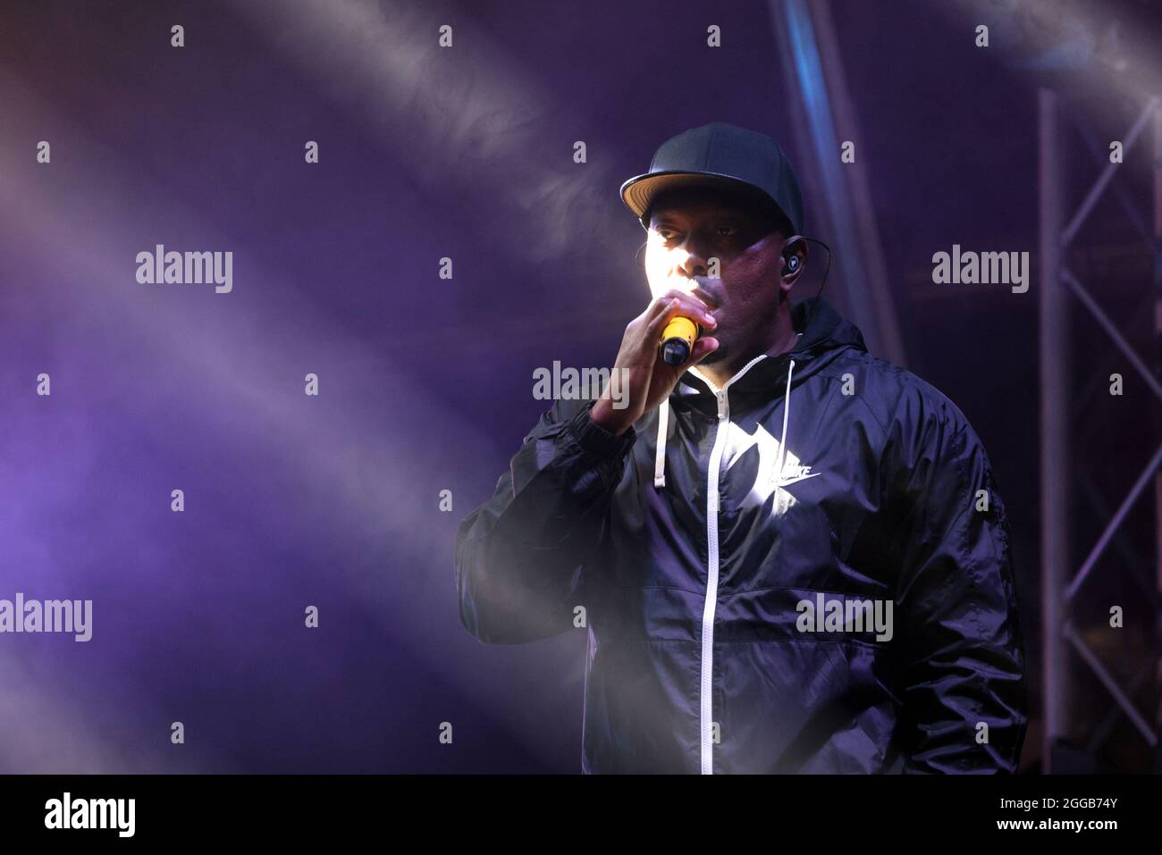 English rapper Dizzee Rascal performs at Silverstone 28 August 2021 Stock Photo