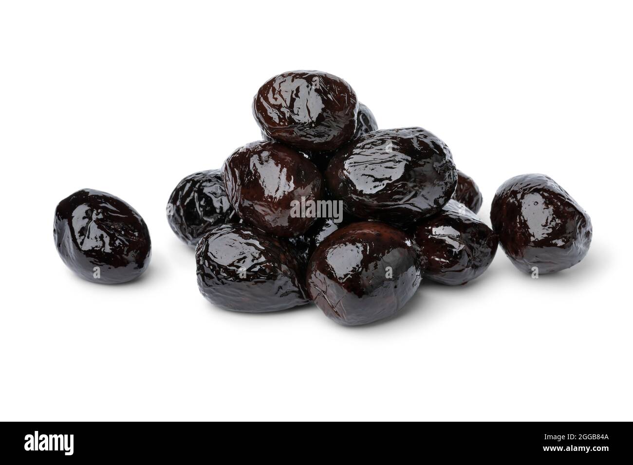 Heap of traditional Moroccan black breakfast olives close up isolated