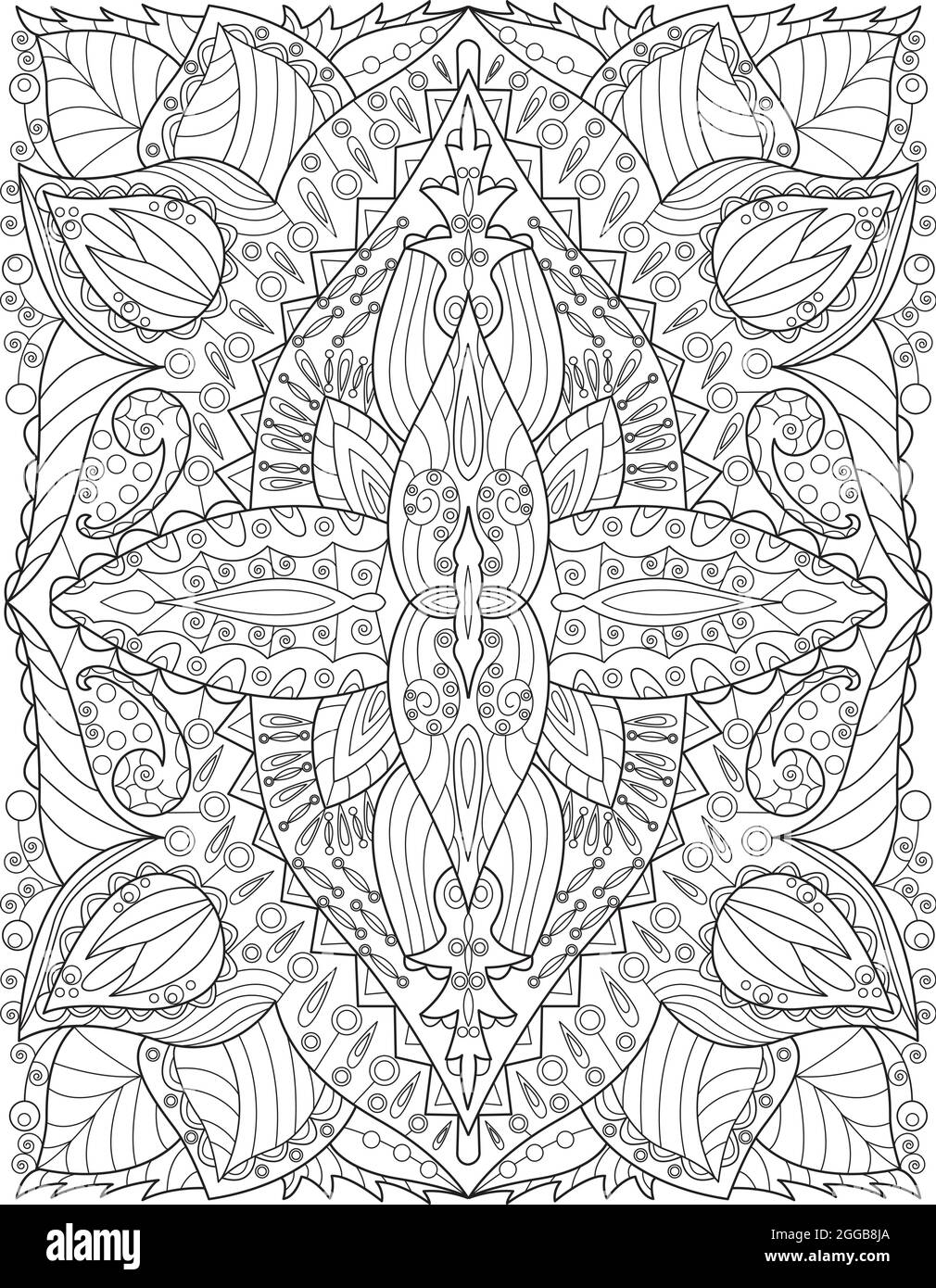 A Beautiful Large Flower Pattern Drawing Growing Slow Surrounded By  Delightfully Leaves. Pretty Flowering Plant Line Drawing Ringe Gradually  With Big Stock Vector Image & Art - Alamy