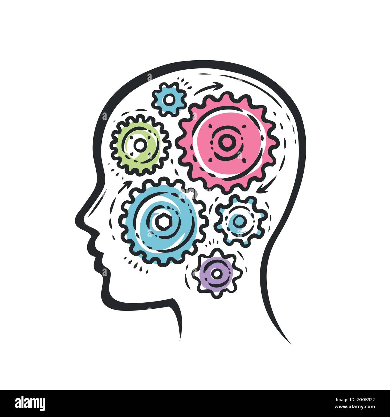 Human head with brain and gears. Education, Idea generation business concept Stock Vector