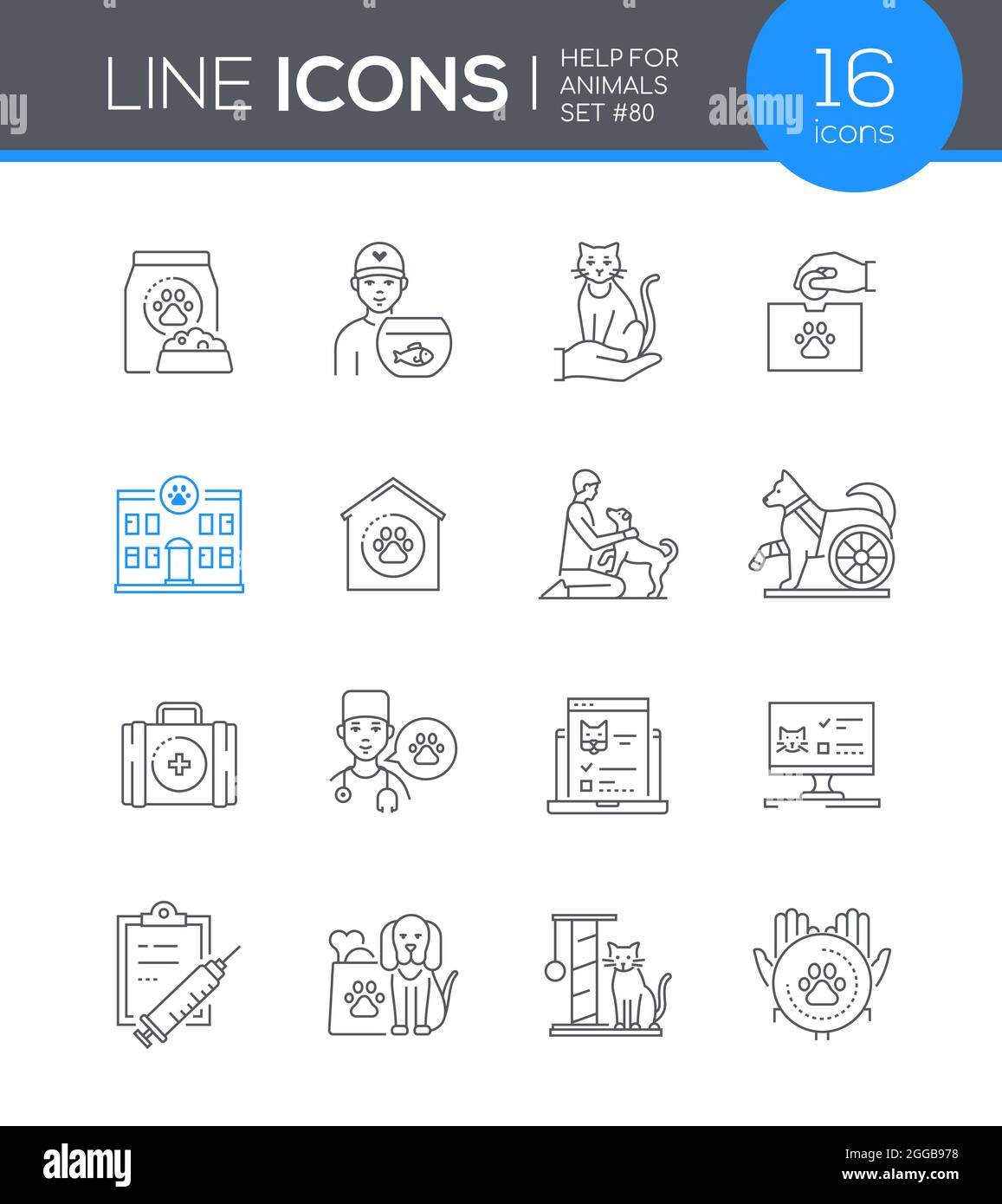 Help for animals - modern line design style icon set. Pictures ...