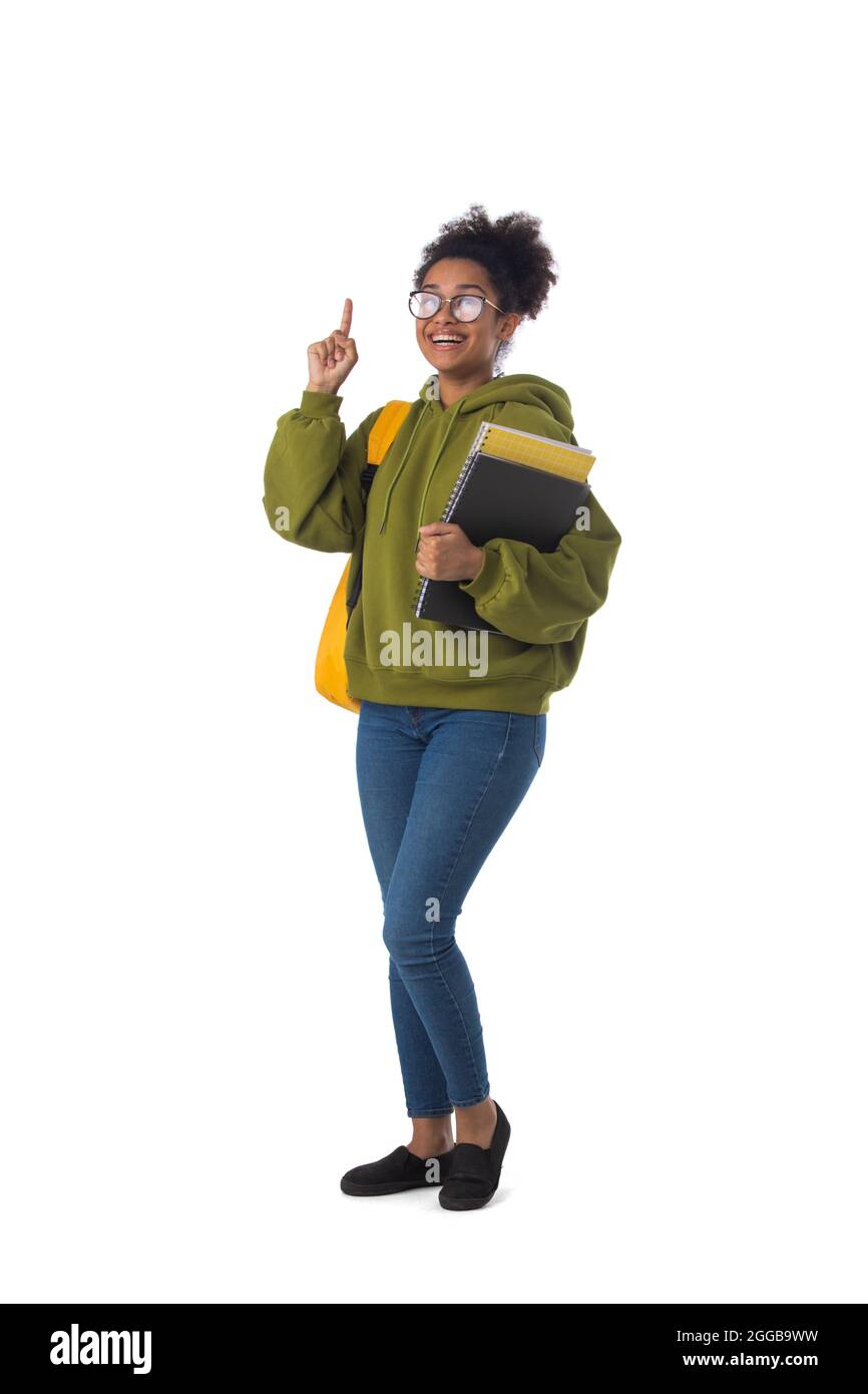 Full length portrait of pretty smiling african american girl university ...