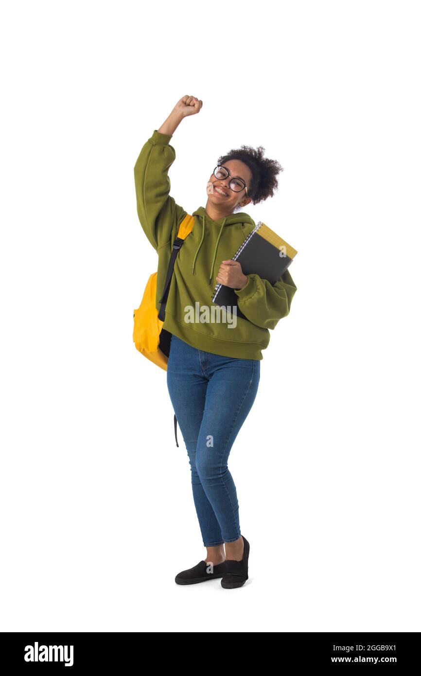 Full length portrait of pretty smiling african american girl university ...