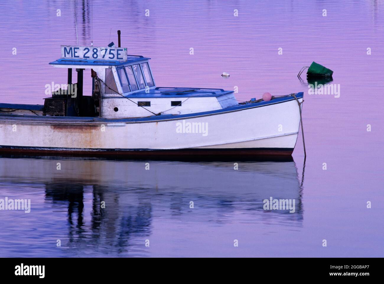 Wooden lobster boat in Jonesport Maine Stock Photo