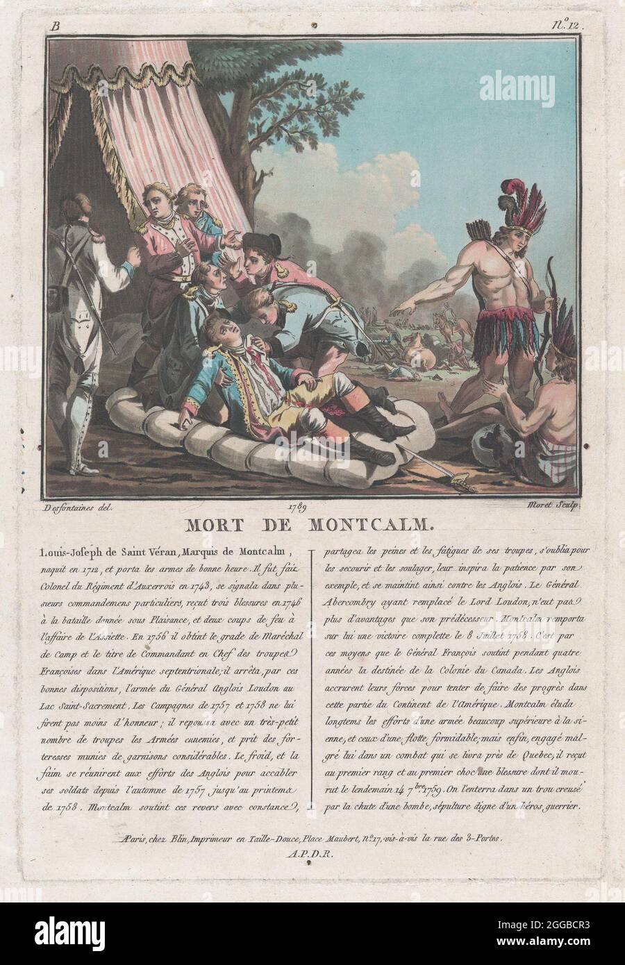 Mort de Montcalm [The Death of Montcalm at Quebec, September 14, 1759], late 18th-early 19th century. Stock Photo
