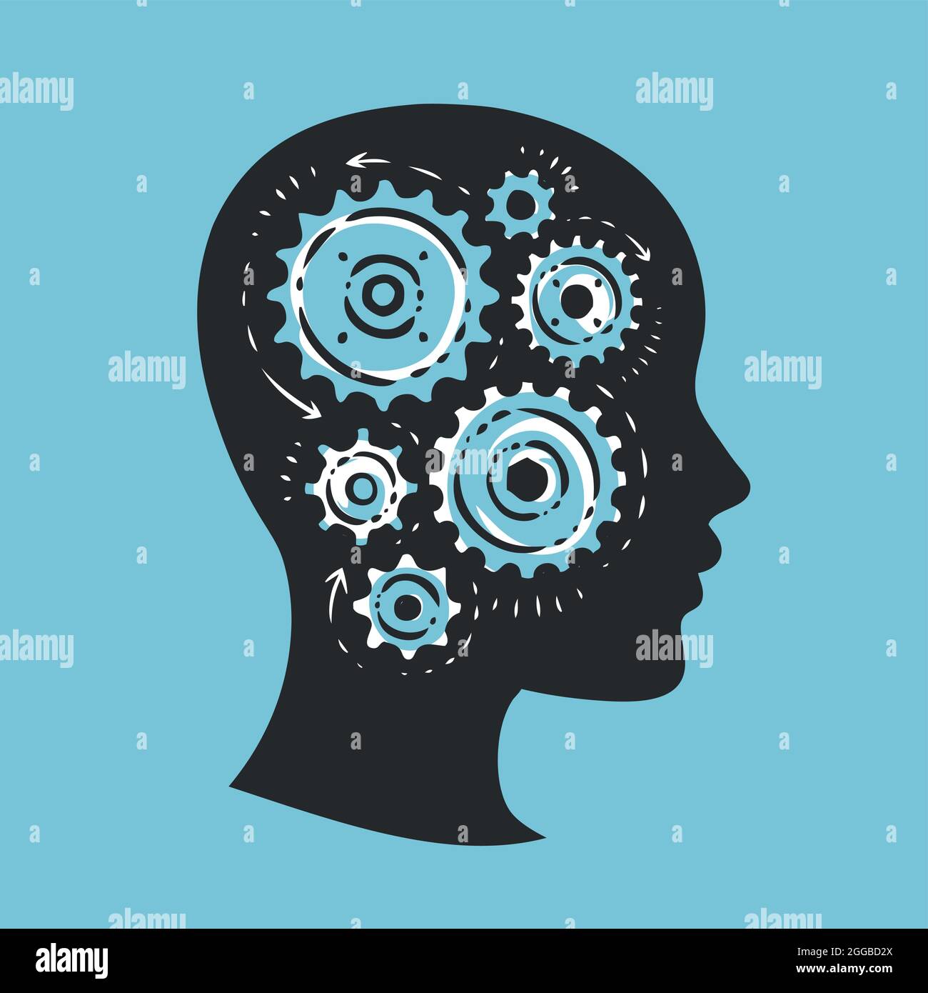 Human head with gears brain storming mechanism. Vector illustration Stock Vector