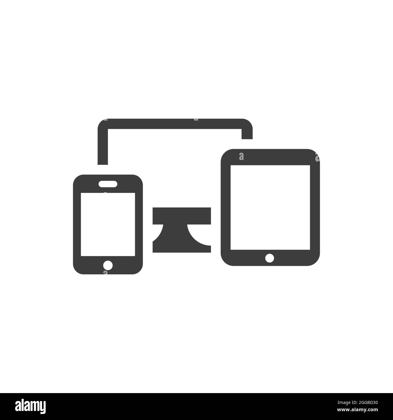 Digital devices black vector icon. Smartphone, tablet and tv monitor screens symbol. Responsive web design. Stock Vector