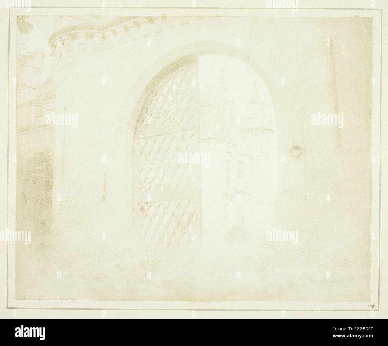 Entrance Gate, Abbotsford, 1844. A work made of salted paper print, plate iv from the album &quot;sun pictures in scotland&quot; (1845). Stock Photo