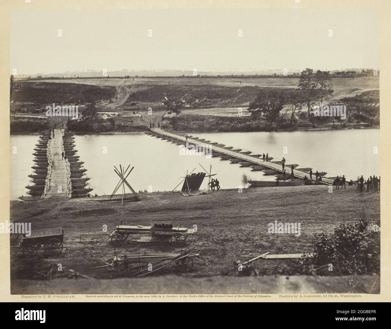 Pontoon Bridge Across the Rappahannock, May 1863. Albumen print, pl. 32 from the album &quot;Gardner's Photographic Sketch Book of the War, Volume I&quot; (1866) Stock Photo