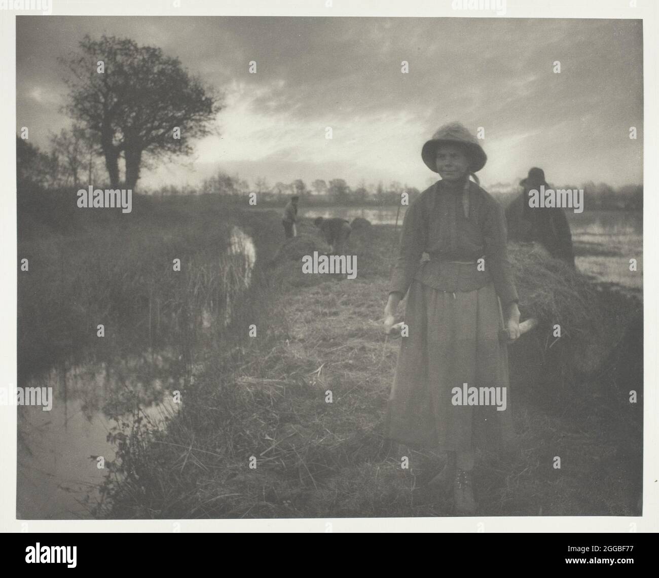 Poling the Marsh Hay, 1886. A work made of platinum print, pl. xvii from the album &quot;life and landscape on the norfolk broads&quot; (1886); edition of 200. Stock Photo