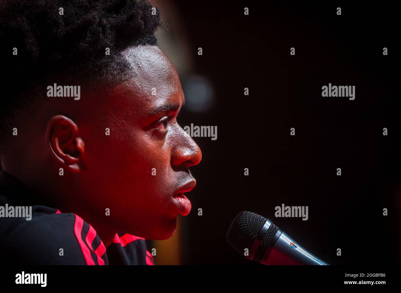 Belgium's Albert Sambi Lokonga pictured during a press moment of Belgian national soccer team Red Devils to prepare three qualification games for the Stock Photo
