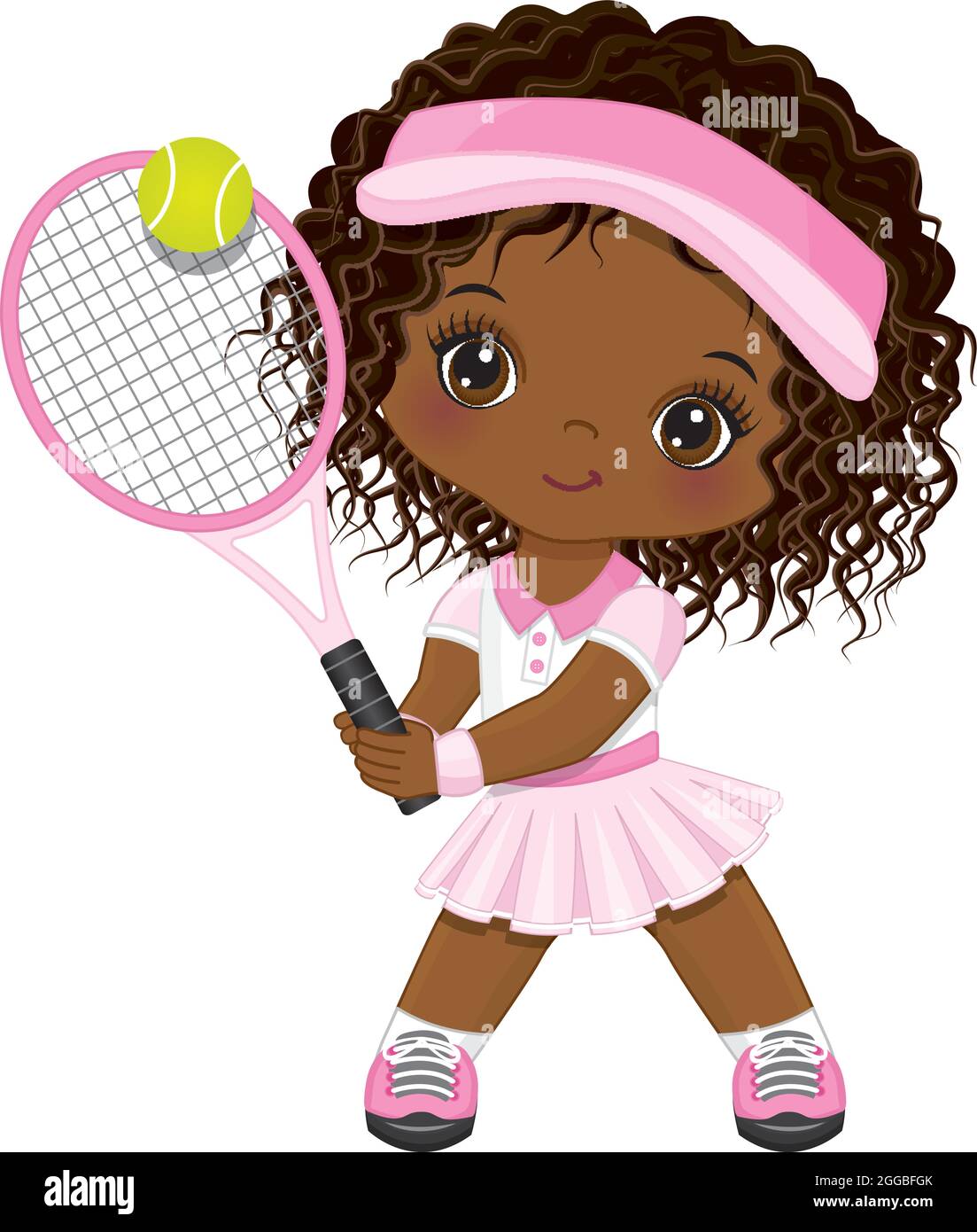 Cute Little African American Girl Playing Tennis Stock Vector Image & Art -  Alamy