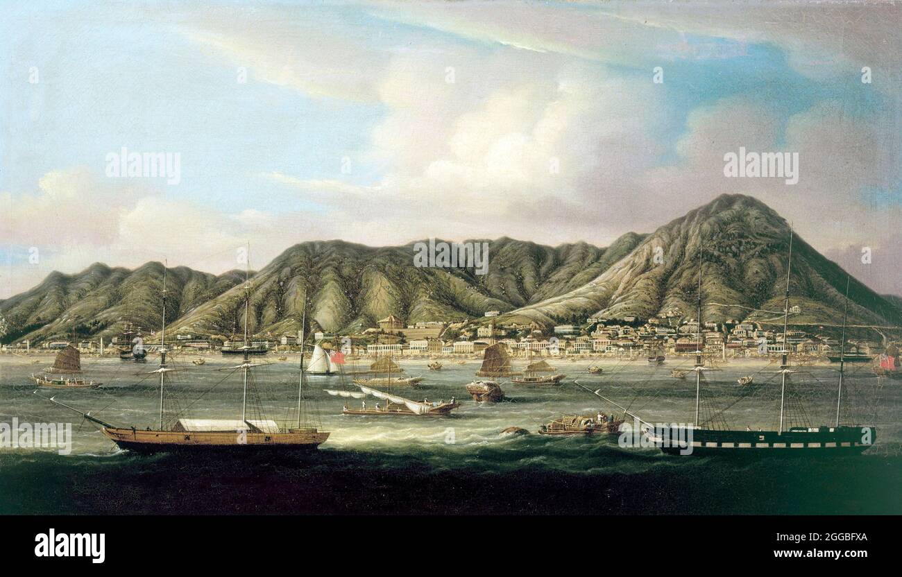 Victoria City (Hong Kong) by Youqua, oil on canvas, 1854 Stock Photo