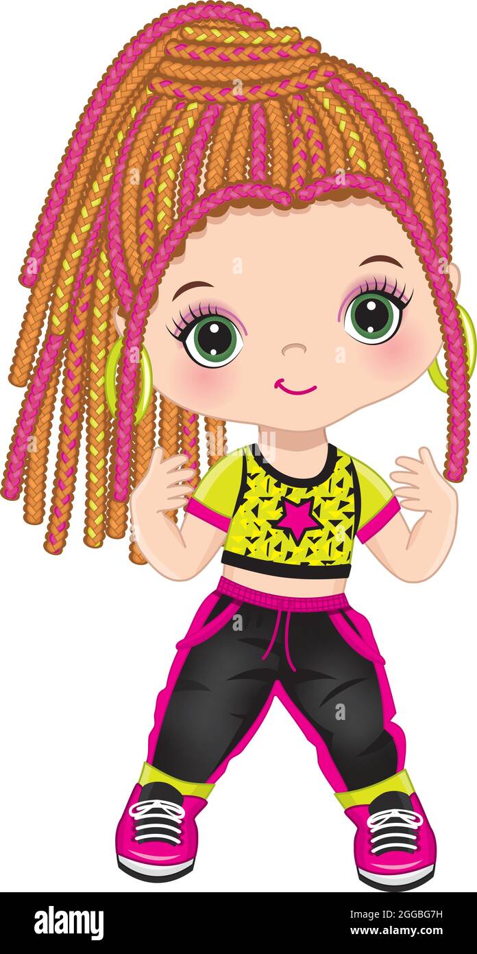 Cute Little Girl with Braided Hair Dancing Hip Hop. Vector Hip Hop Girl  Stock Vector Image & Art - Alamy